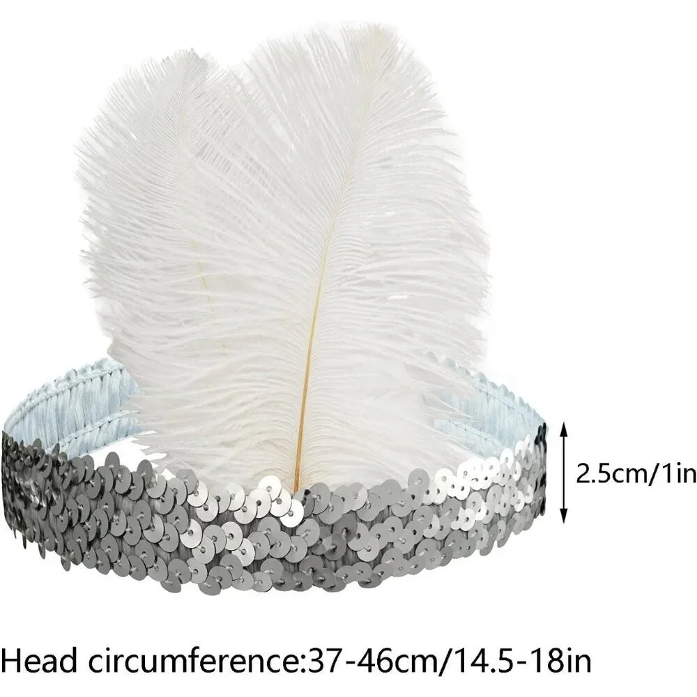12pcs Flapper Headbands Set Feather Crystal Beads for Gatsby 1920s Party